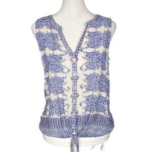 LUCKY BRAND Women Blouse Size S Blue Sleeveless Button Front Tie Waist 69-6